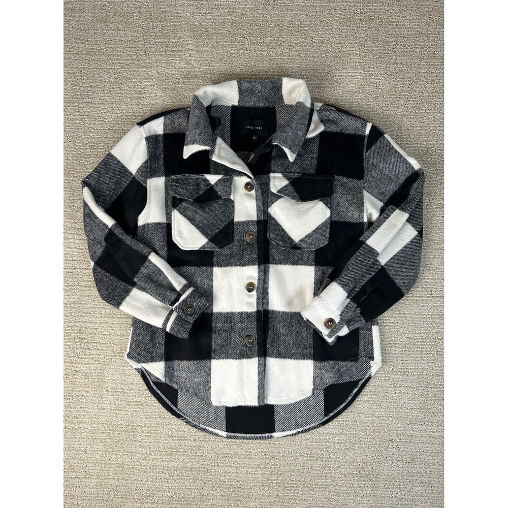 Love Tree Black White Buffalo Plaid Shacket Shirt Jacket Small 80032JY